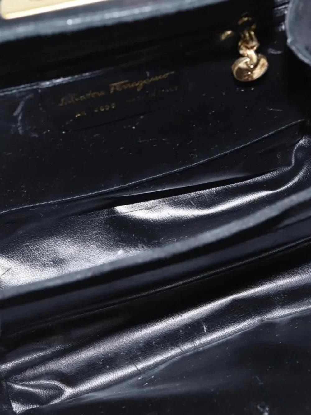 Salvatore Ferragamo Hand Bag Suede 2way Black Gold Auth BA7321